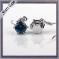 4mm Lab-Created Sapphire Eardrop in Stering Silber mit Platin überzogen